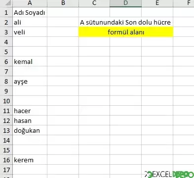En Sondaki Dolu Hücreyi Yazdırma