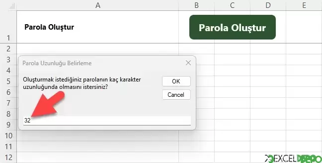 İstenilen Uzunlukta Rastgele Parola Oluşturma - Uzunluk