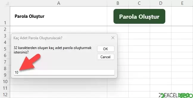 Kaç Adet İstenilen Uzunlukta Rastgele Parola Oluşturma