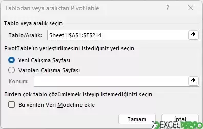 Tablodan veya Aralıktan Özet Tablo Seçme