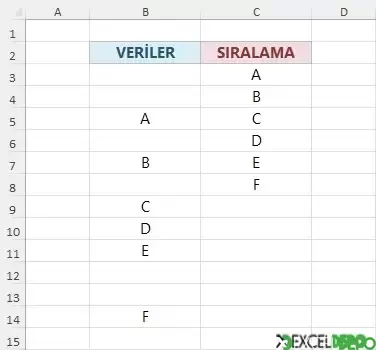 Boş Hücreleri Atlayarak Sıralama