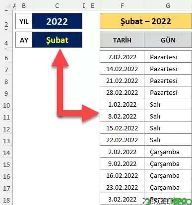Seçili Ayın Günlerini Alt Alta Listeleme