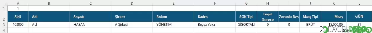 Ocak Ayı Bordro Hesaplama Sayfası