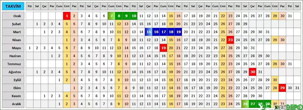 Dinamik Excel Takvimi