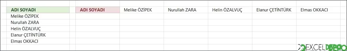 Satır Verilerini Sütunlara Dönüştürme