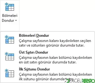 Bölmeleri Dondur Seçenekleri