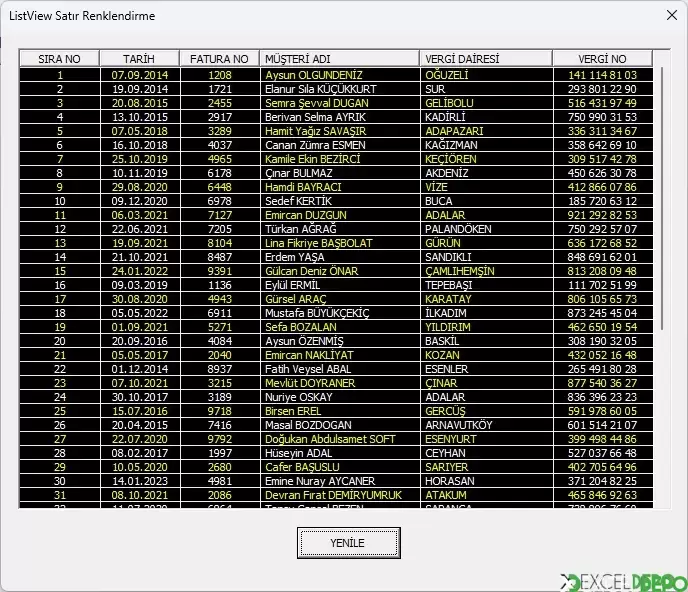 ListView Satır Renklendirme