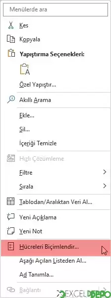 Hücreleri Biçimlendir