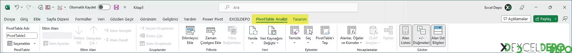 Pivot Table Sekmesi