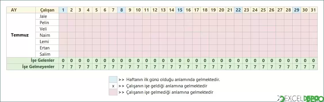 Aylık Dinamik Puantaj Şablonu