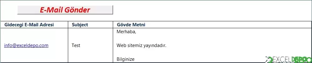 Excel Sayfası Üzerinden Mail Gönderme
