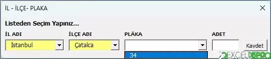 Plaka Kodları ComboBox