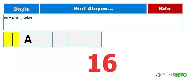 Excel ile Kelime Oyunu Oynama