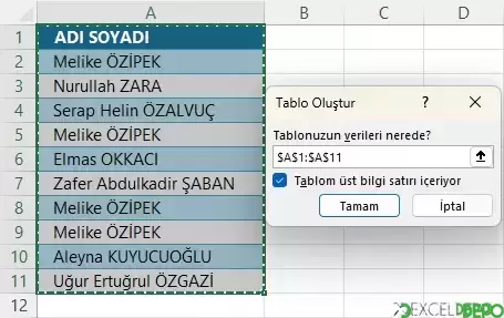 Tabloya Dönüştürme