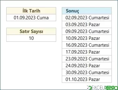İstenen Günlere Ait Hafta Sonlarını Listeleme