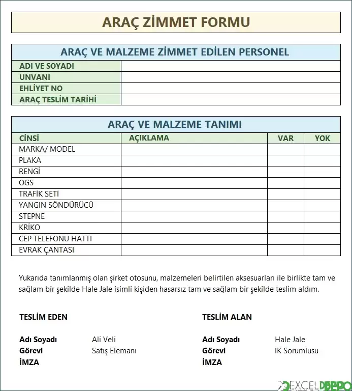 Araç Zimmet Formu