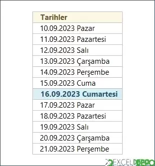 Bugünün Tarihi Olan Hücreyi Renklendirme