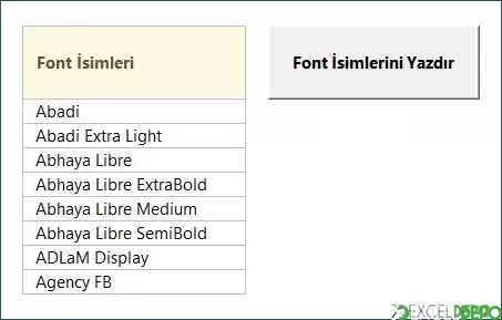 Bilgisayarınızdaki Font İsimlerini Listeleme