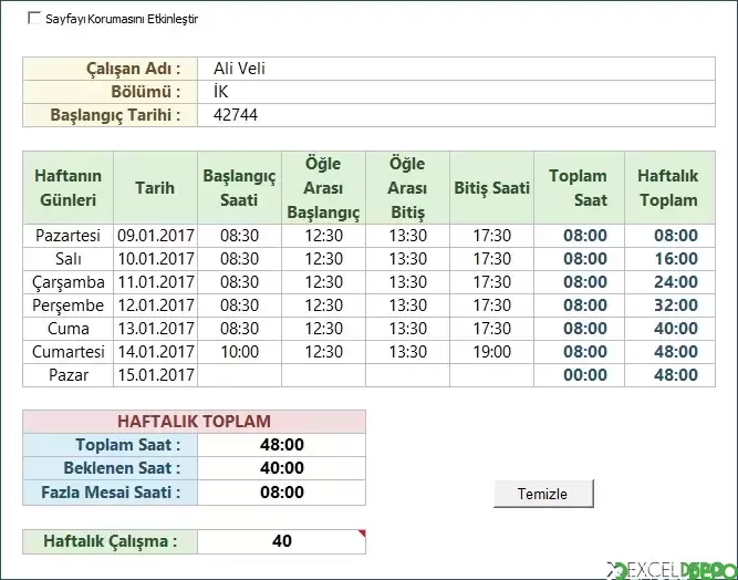 Haftalık Puantaj Takibi Yapma