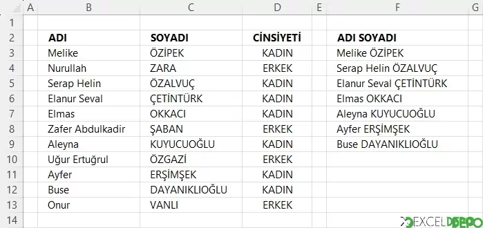 İstenilen Değerleri Yatay Olarak Filtreleme
