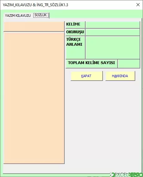 Excel ile Yazım Kılavuzu ve Sözlük