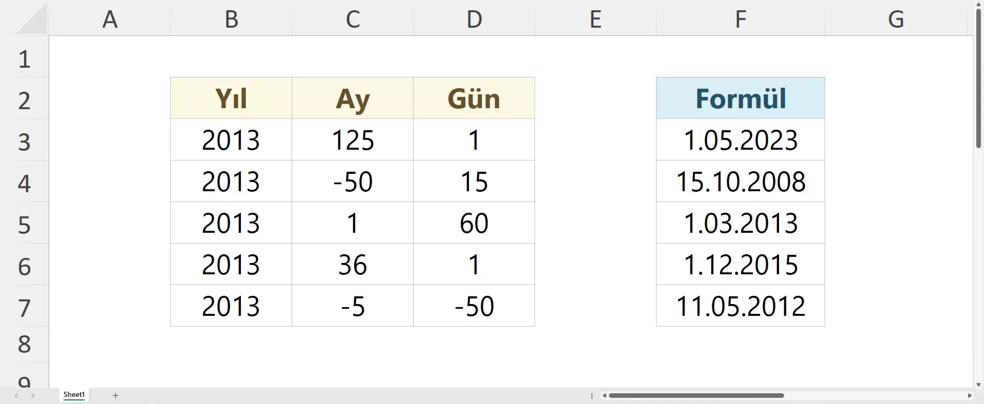 YIL AY ve GÜN Değerlerinden TARİH Oluşturma