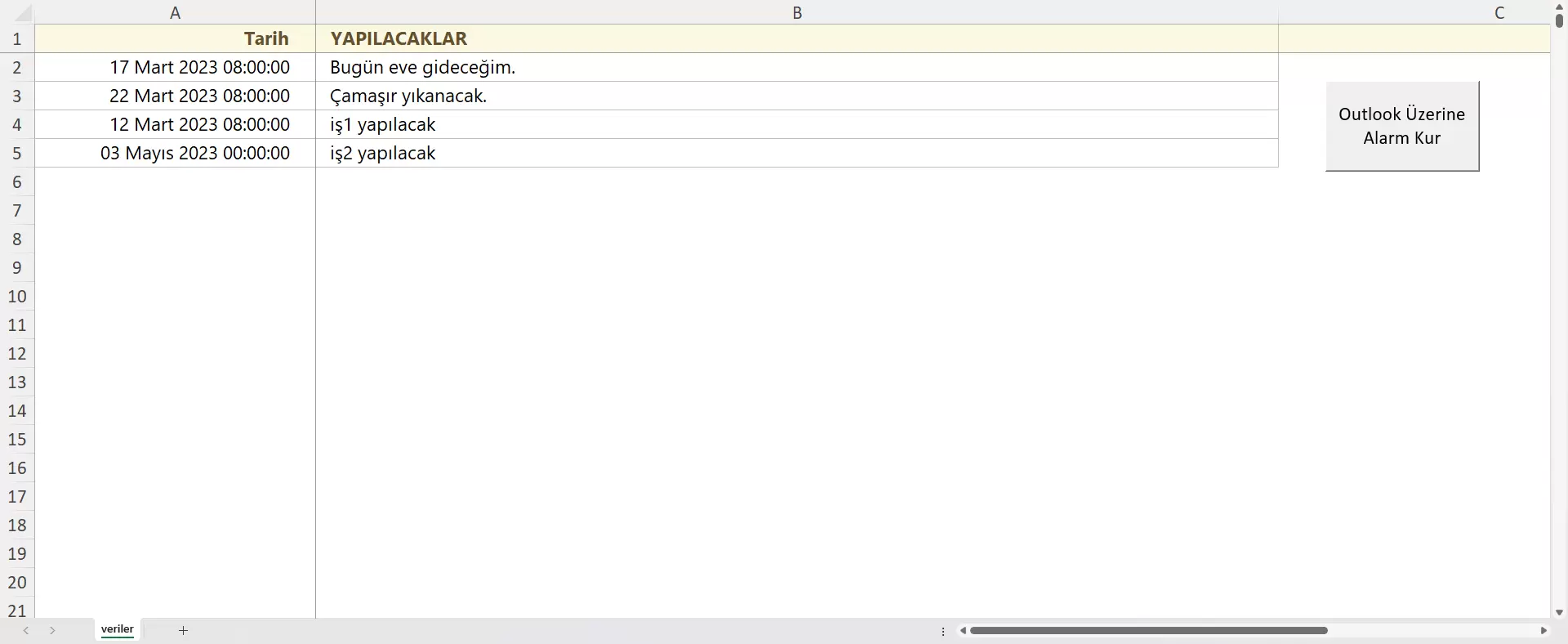 Outlook Programına Excel Sayfasından Görev Ekleme