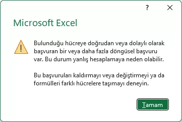 Döngüsel Başvuru Hata Penceresi