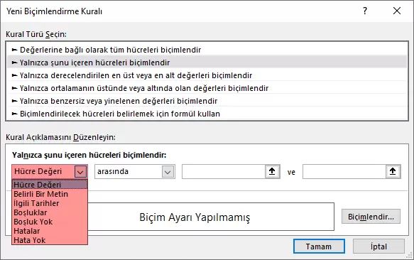 Hücre Değeri Seçimi