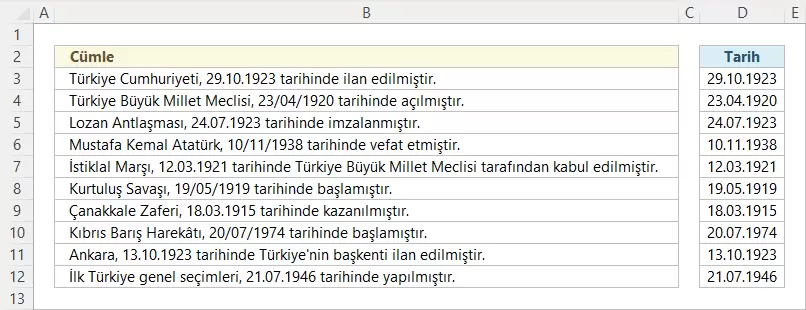 Cümle İçindeki Tarihleri Alma