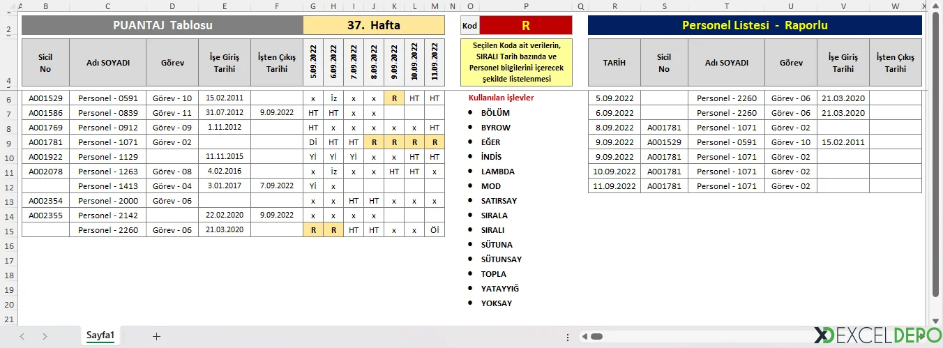 Puantaj Tablosundan Liste Oluşturma