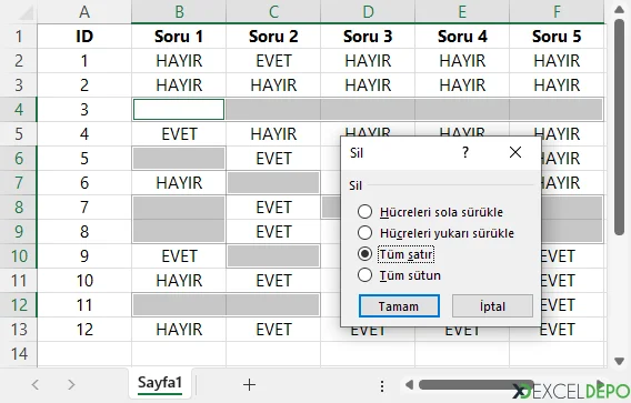 Boş satırları silin
