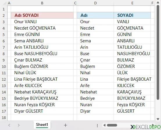 AD ve SOYAD Ayırma