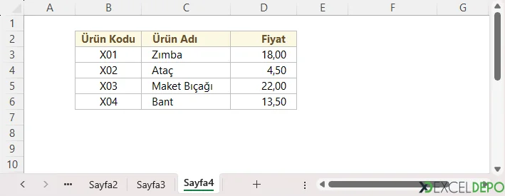 Excel DÜŞEYARA ile Tablolara İsim Vererek Kullanım - Veri Tablosu