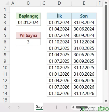 Çeyrek Tarihler Dilimi Oluşturma