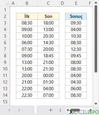 İki Zaman Arasındaki Saatleri Hesaplama