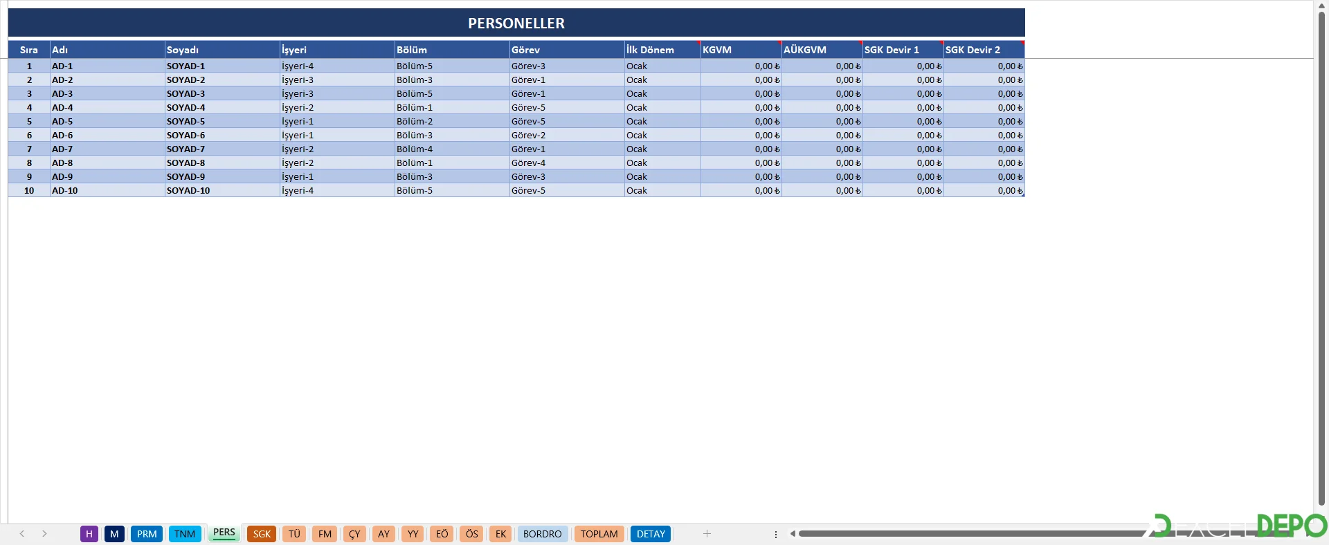 PERS (Personel) sayfası: