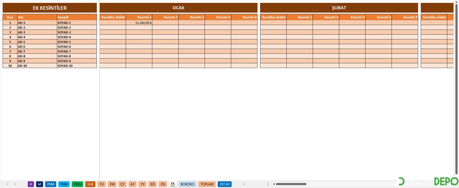 EK (Ek Kesintiler) Sayfası: