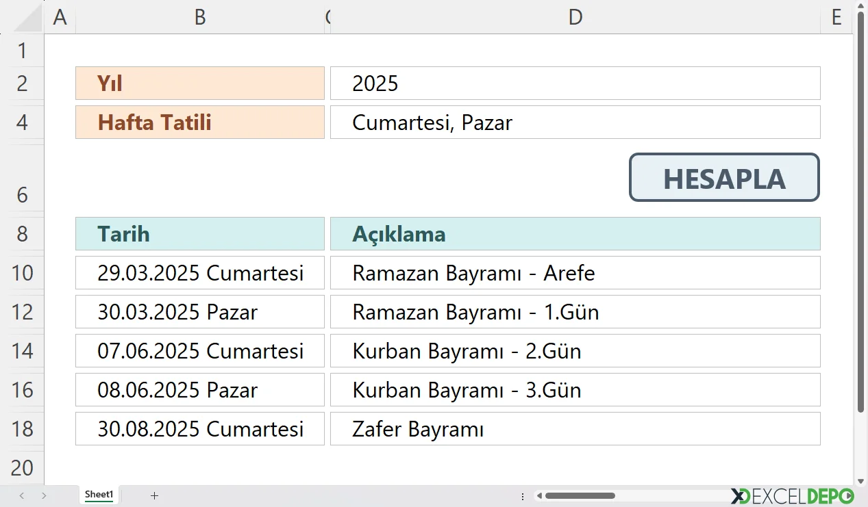 Hafta Tatili ile Çakışan Tatilleri Bulma