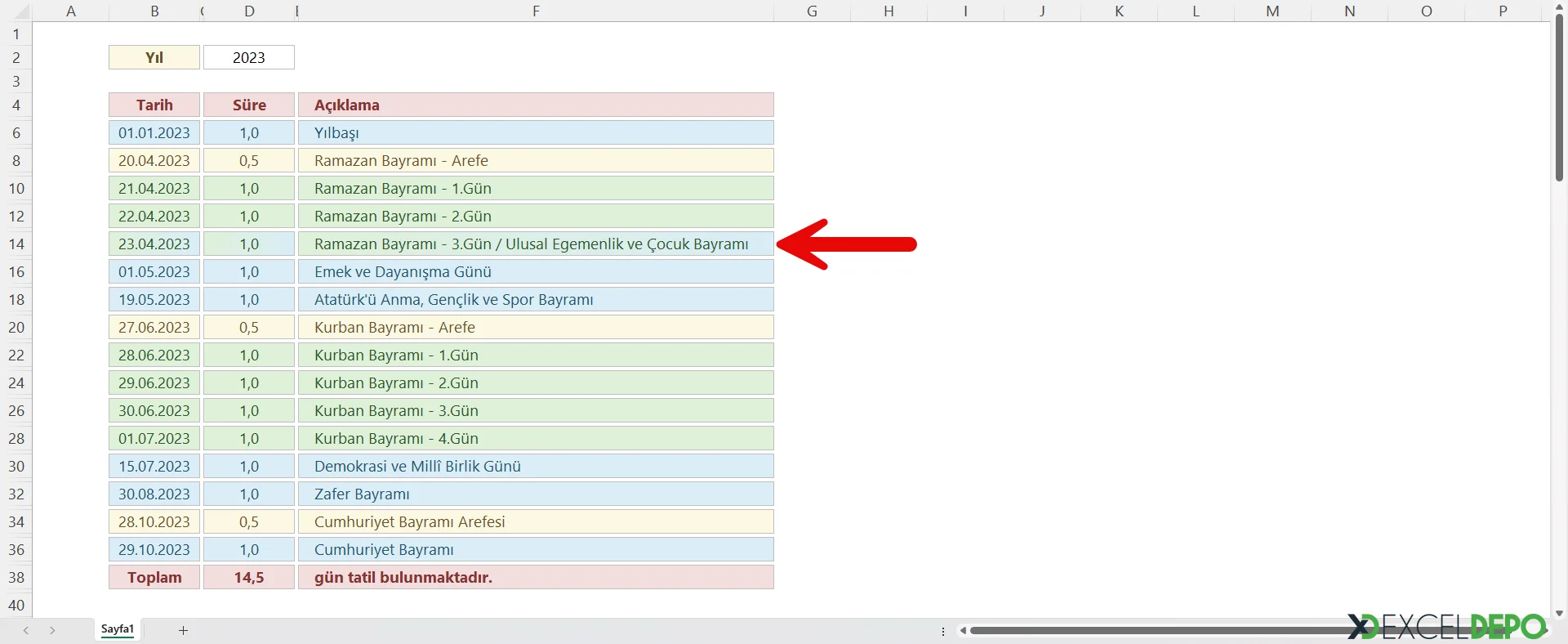 Resmi ve Dini Tatilleri Listeleme