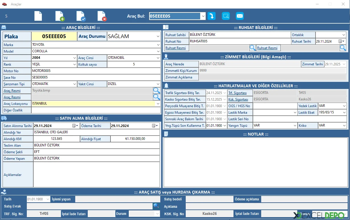 Araç Tanım Ekranı