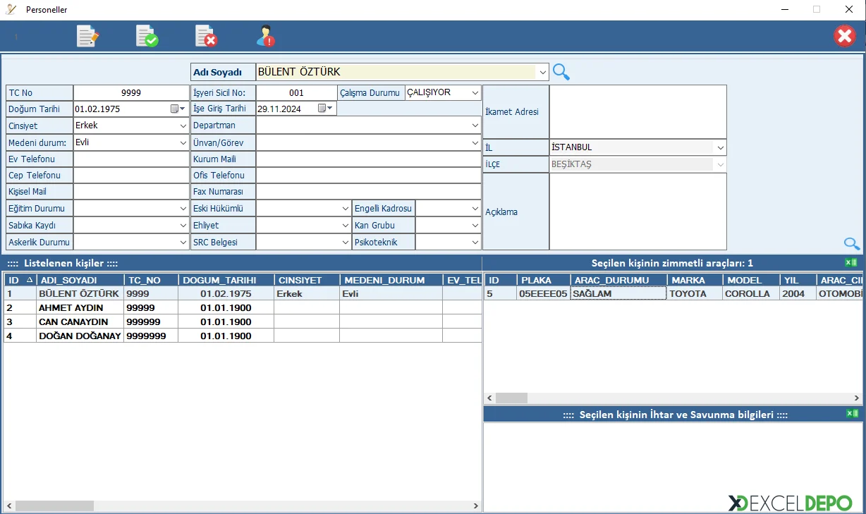 Personel Tanım Ekranı