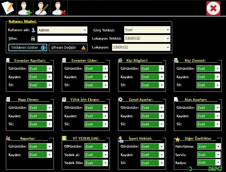 Kullanıcı Tanım ve Yetkilendirme Ekranı