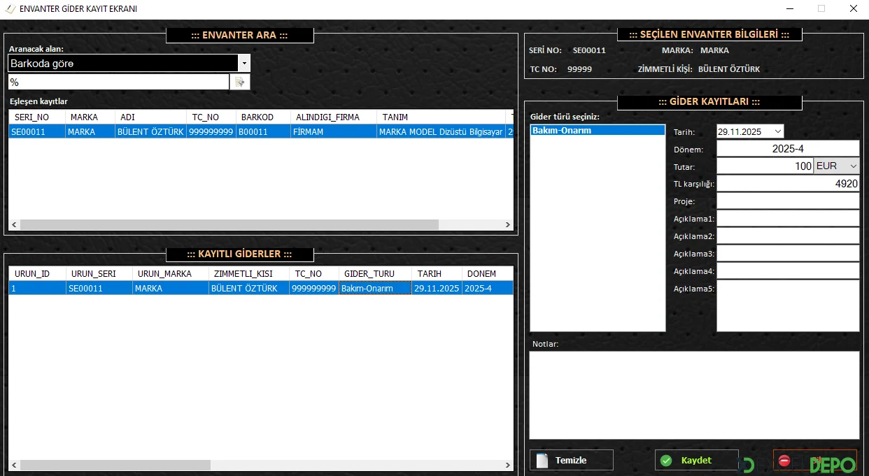 Envanter Gider Takibi