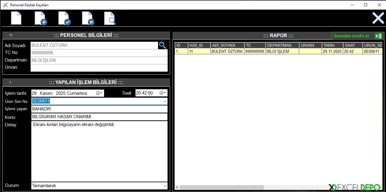 Personel Destek Kayıtları