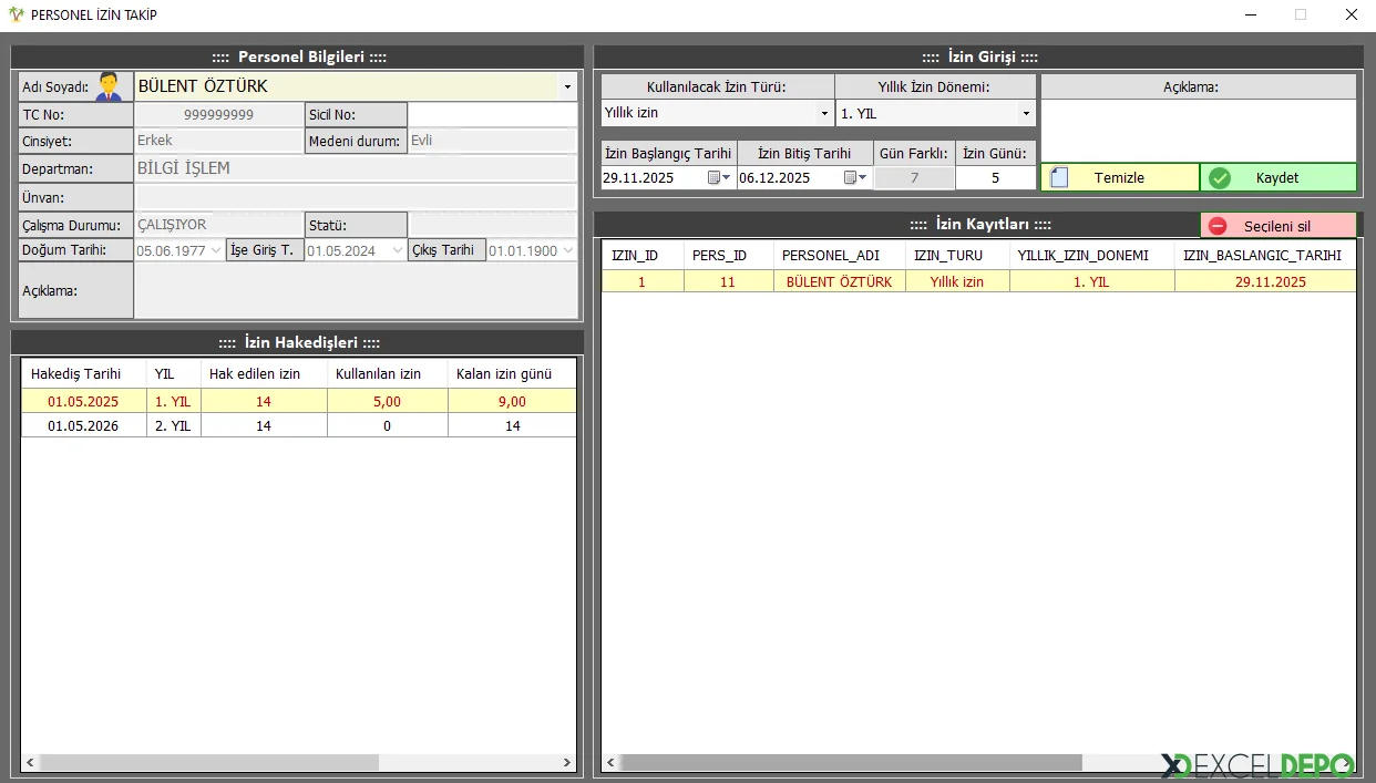 Personel İzin Takip Ekranı