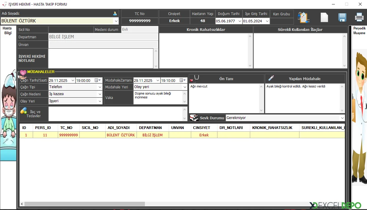 İşyeri Hekimi Vaka ve Müdahale Kayıt Ekranı