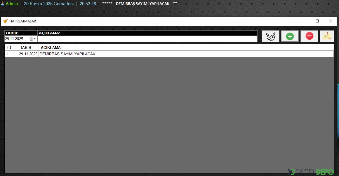 Hatırlatma ve Bildirim Kayıt Ekranı