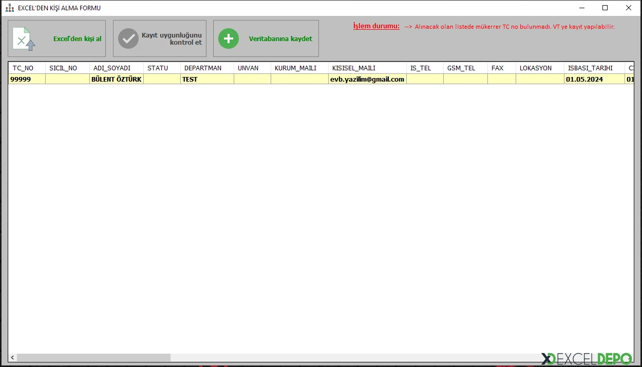 Excel'den Toplu Kayıt Ekleme Ekranları