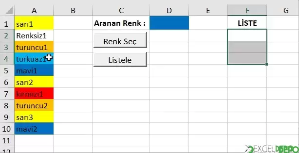 Verileri Hücre Rengine Göre Listeleme